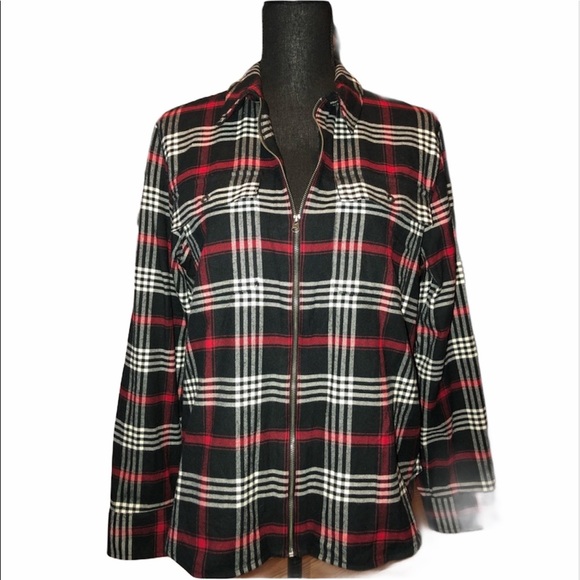 Chaps Petite Plaid Zip Up Shirt/Light Jacket•Size Large Petite - Picture 2 of 7
